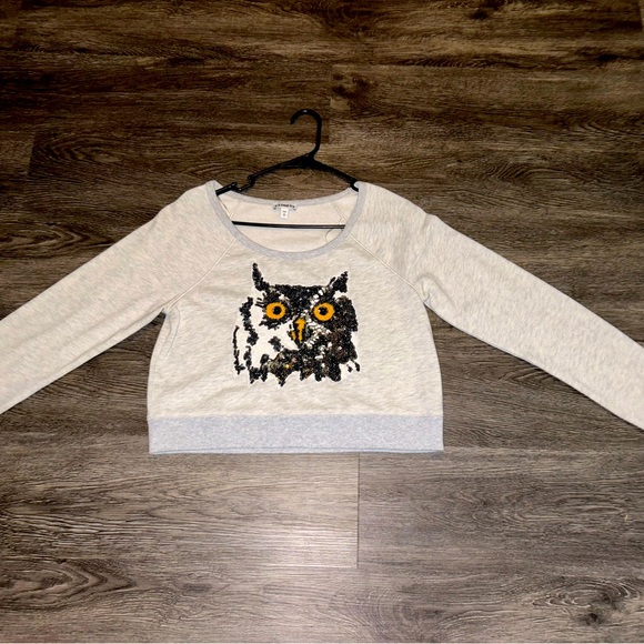 Express Tops Express Cropped Sequin Owl Sweatshirt - Picture 1 of 4